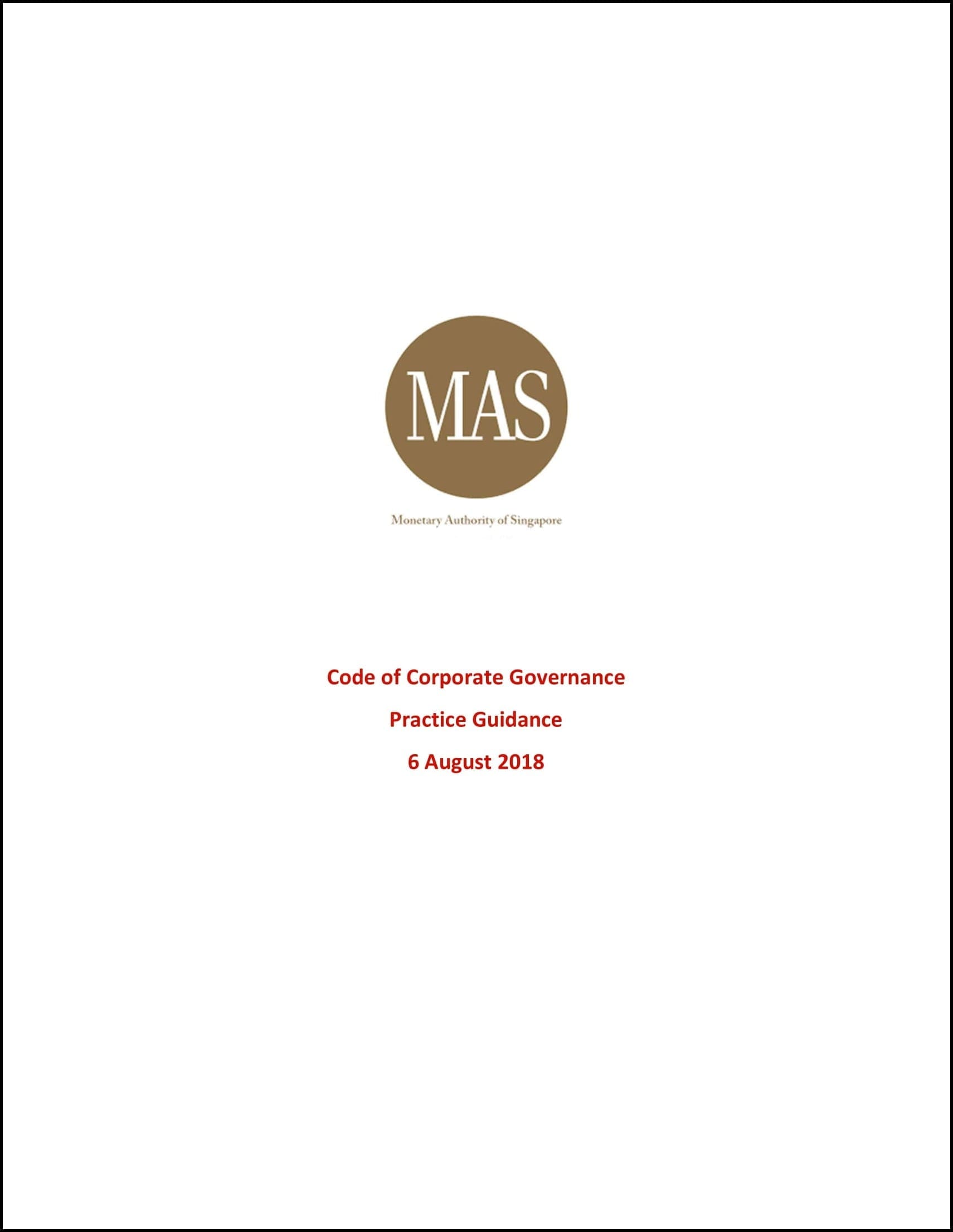 Monetary Authority of Singapore - Code of Corporate Governance - Practice Guidance - 6 August 2018