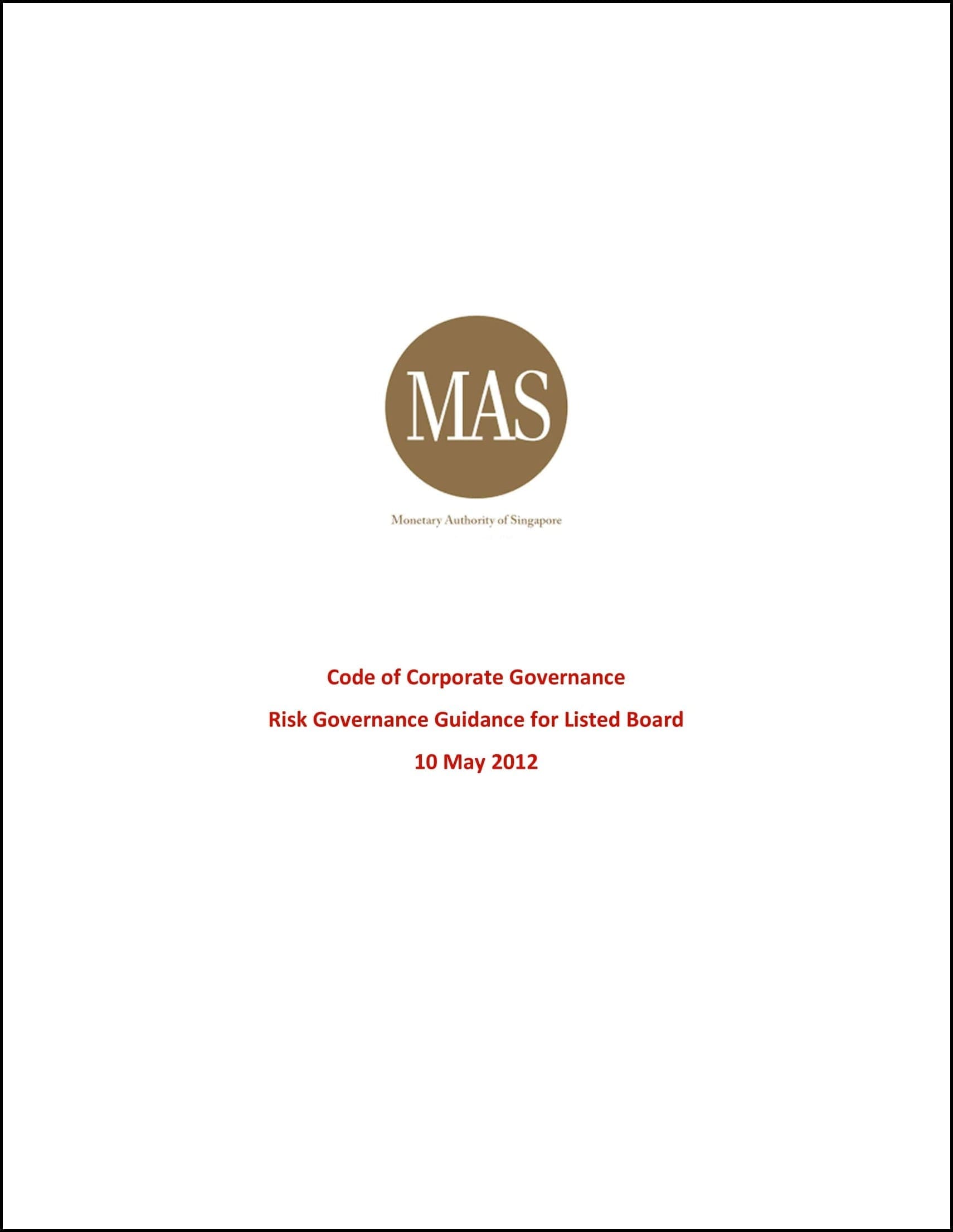 Monetary Authority of Singapore - Risk Governance Guidance for Listed Boards - 10 May 2012